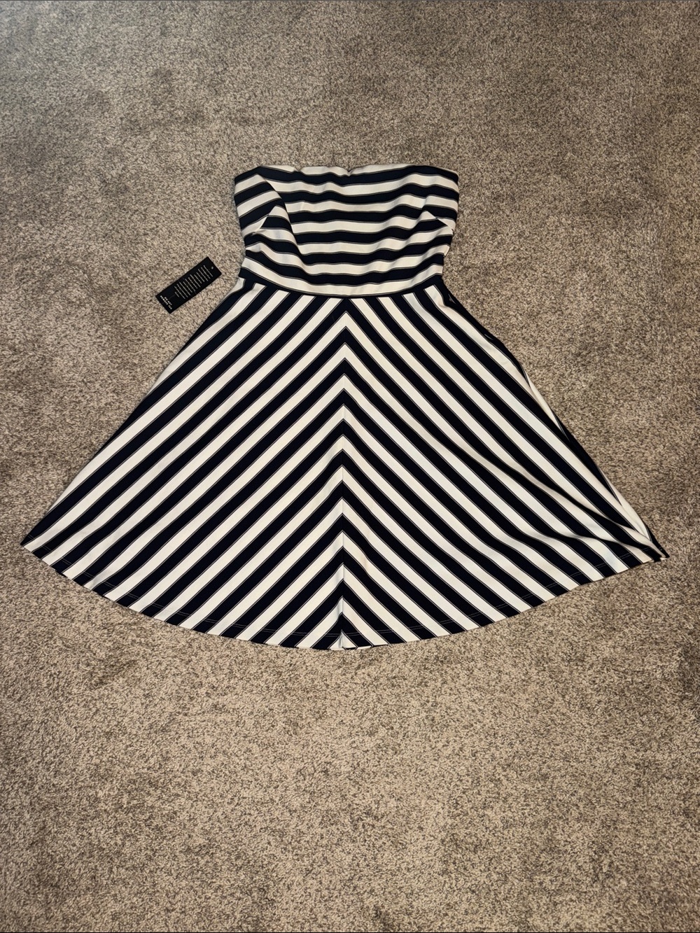 The Limited Navy & White Striped Strapless A-Line Dress